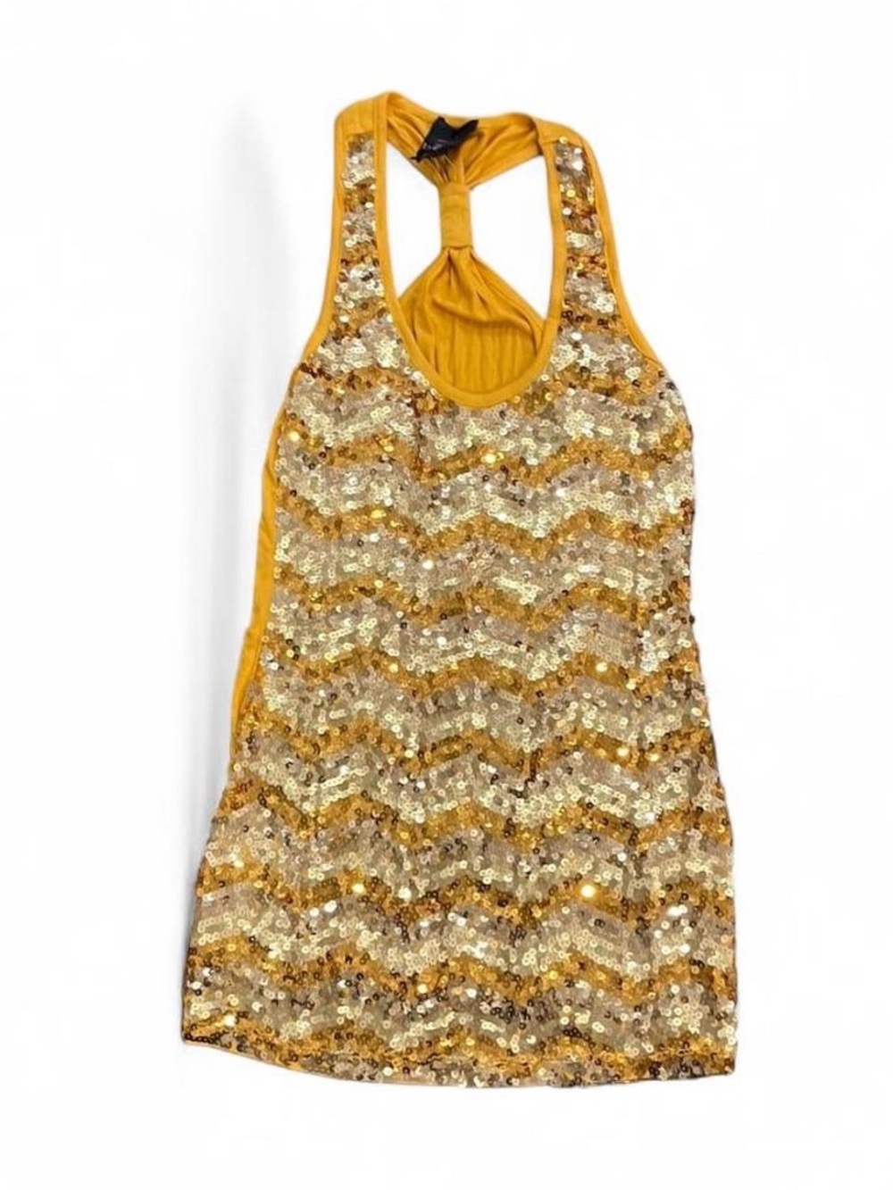 bebe Mustard Yellow Sequin Trim Racerback Tank